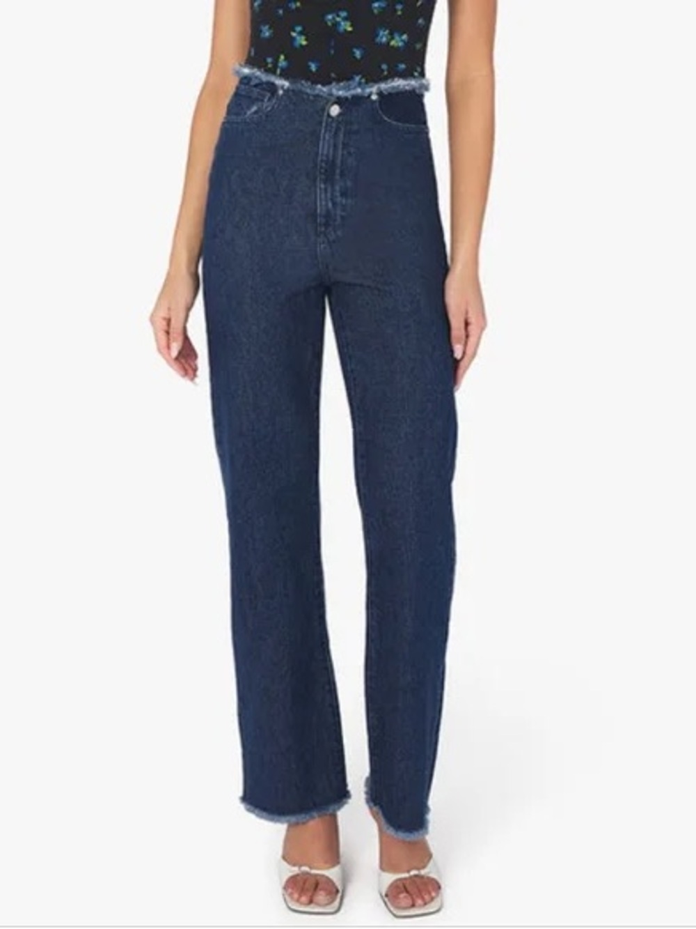 NWT WeWoreWhat Frayed Waistband Straight Leg Jeans 24 Indigo Blue $99